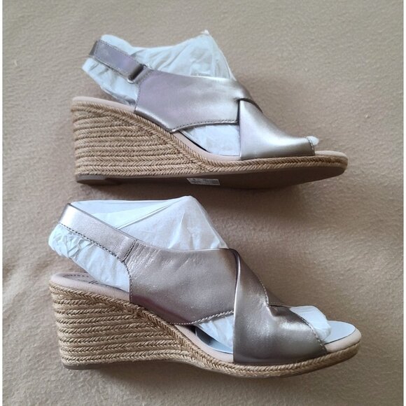 Clarks Women Lafley Alaine Leather Wedge Slingback Sandals Sz 10 M Pewter NIB - Picture 6 of 10